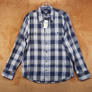PAIGE Shirt Mens Medium Blue Plaid Button Up Casual Flannel Duel Pocket $169